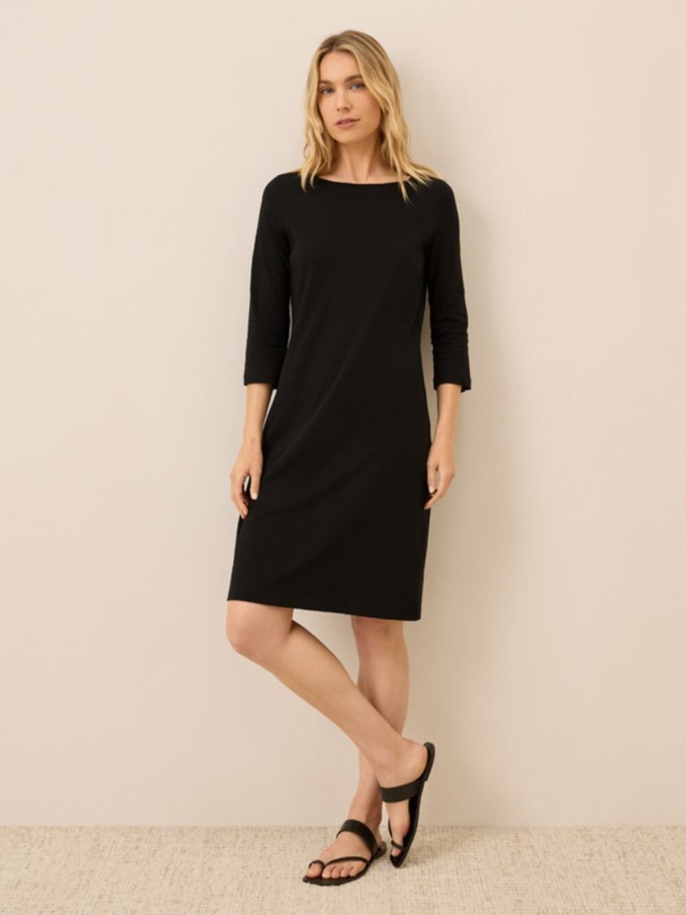 Pact Organic Cotton Softspun Boatneck Dress Long Sleeve Black Midi Size Large